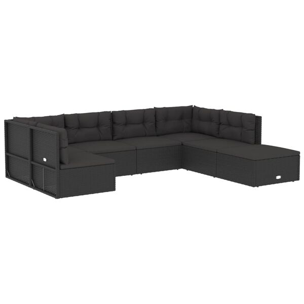 vidaXL 7 pcs conjunto lounge de jardim c/ almofad&otilde;es vime PE preto