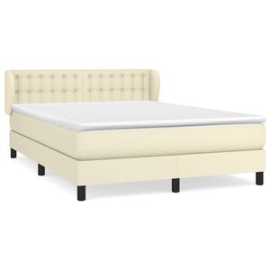 vidaXL Cama com molas/colch&atilde;o 140x200 cm couro artificial cor creme