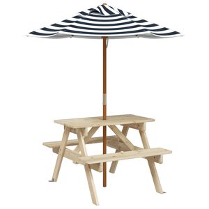 vidaXL Mesa de piquenique para 4 crian&ccedil;as com guarda-sol abeto maci&ccedil;o