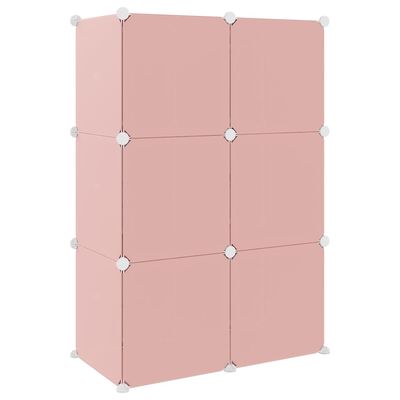 vidaXL Armário de arrumação infantil com 6 cubos PP rosa