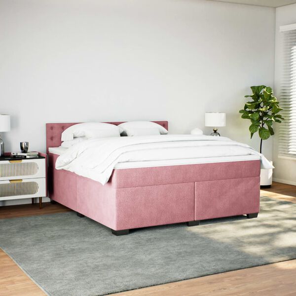 vidaXL Cama com molas/colch&atilde;o 180x200 cm veludo rosa