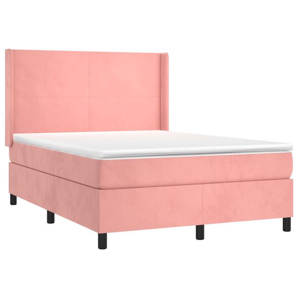 vidaXL Cama com molas/colch&atilde;o 140x190 cm veludo rosa