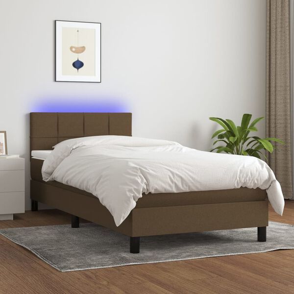 vidaXL Cama box spring c/ colch&atilde;o/LED 90x200 cm tecido castanho-escuro