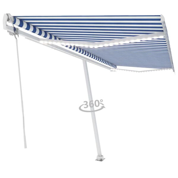 vidaXL Toldo autom&aacute;tico LED e sensor de vento 500x300 cm azul e branco
