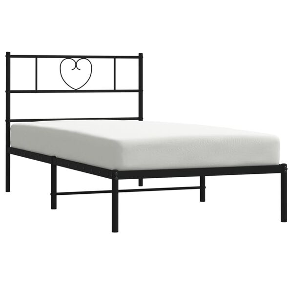 vidaXL Estrutura de cama metal s/ colch&atilde;o c/ cabeceira 75x190 cm preto