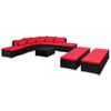 vidaXL Conjunto lounge de jardim c/ almofad&otilde;es 9 pcs vime PE vermelho