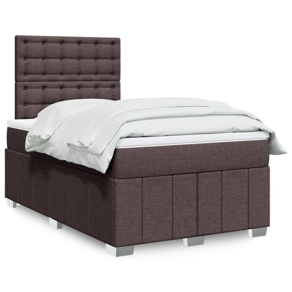 vidaXL Cama boxspring com colch&atilde;o 120x190 cm tecido castanho-escuro