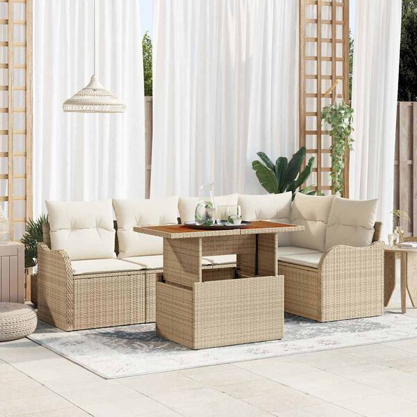 vidaXL Conjunto de Sof&aacute; de Jardim 6 pcs Bege Rattan Sint&eacute;tico