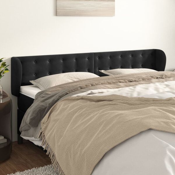 vidaXL Cabeceira de cama c/ abas veludo 183x23x78/88 cm preto
