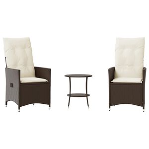 vidaXL 3 pcs conjunto bistr&ocirc; com almofad&otilde;es vime PE castanho