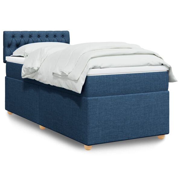 vidaXL Cama com molas/colch&atilde;o 90x190 cm tecido azul