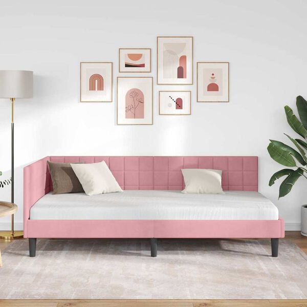 vidaXL Estrutura de Cama de Canto Rosa 100 cm x 200 cm Veludo