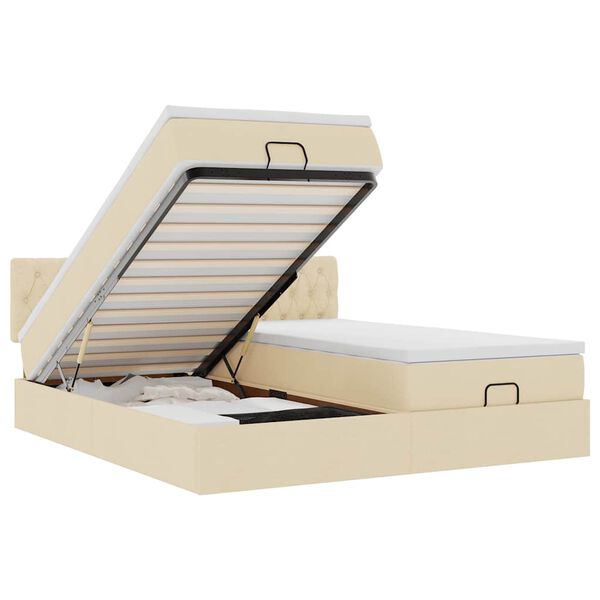 vidaXL Estrutura de cama otomana com colch&otilde;es tecido creme 200x200cm