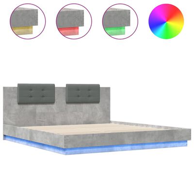 vidaXL Estrutura cama c/ cabeceira/luzes LED 180x200 cm cinza cimento