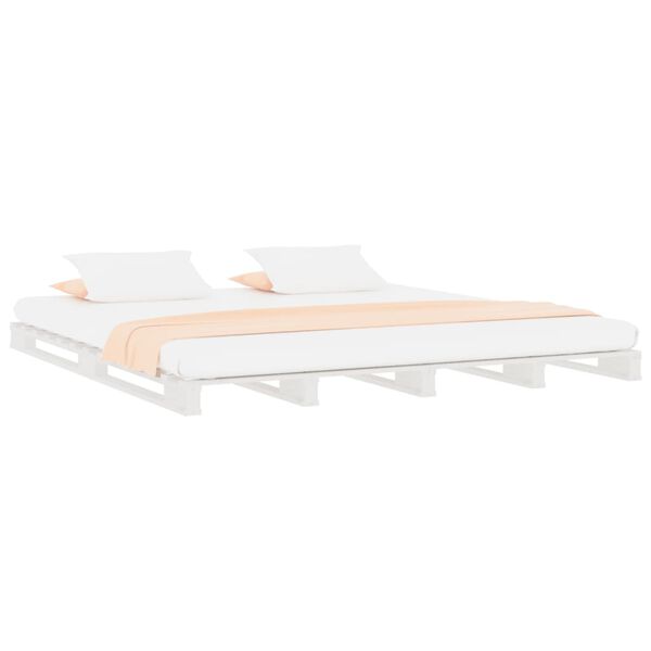 vidaXL Cama de paletes super king 180x200 cm pinho maci&ccedil;o branco