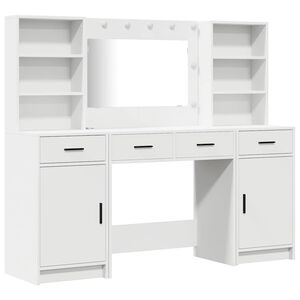 vidaXL Conjunto de Mesa de Maquiagem com LED com gaveta 3 pcs Branco