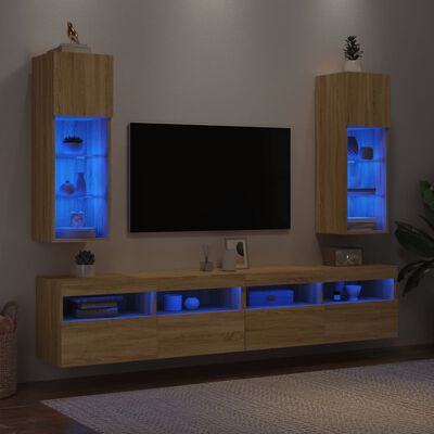 vidaXL Móveis de TV com luzes LED 2 pcs 30,5x30x90 cm carvalho sonoma