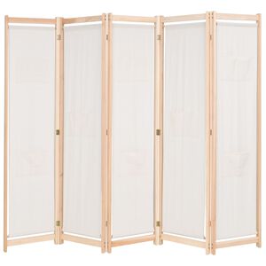 vidaXL Divisória de quarto com 5 painéis 200x170x4 cm tecido creme