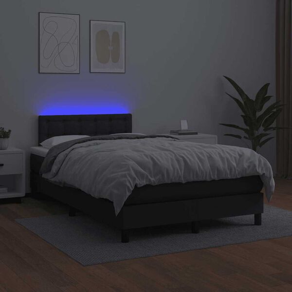 vidaXL Cama box spring colch&atilde;o e LED 120x190 cm couro artificial preto