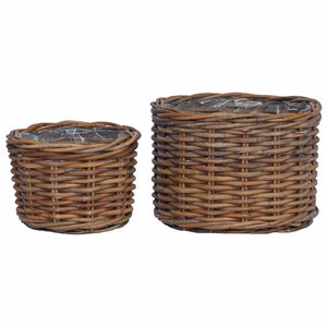 vidaXL Cesta de Plantas com armazenamento 2 pcs Castanho Rattan Kubu