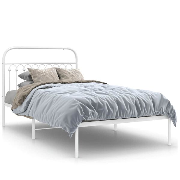 vidaXL Estrutura de cama em metal com cabeceira 107x203 cm branco