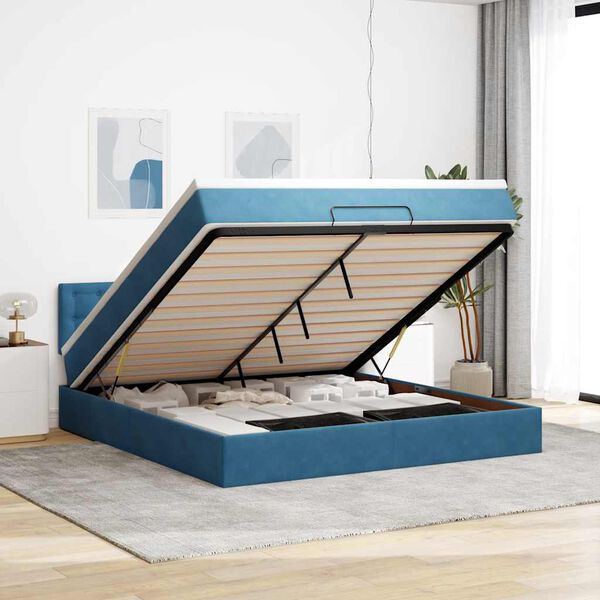 vidaXL Estrutura de cama otomana com colch&atilde;o 160x200 cm azul escuro