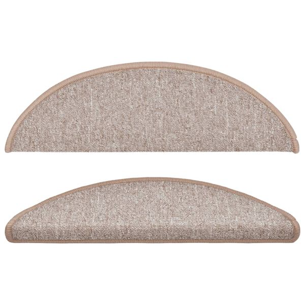 vidaXL Tapetes de escada 15 pe&ccedil;as 56x17x3 cm marrom claro semicircular