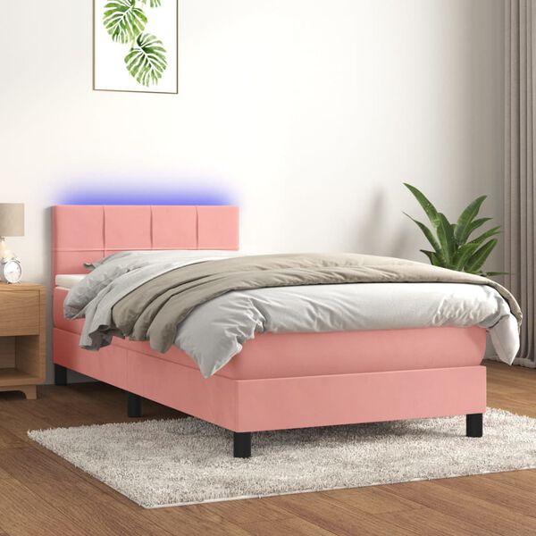 vidaXL Cama box spring c/ colch&atilde;o/LED 80x200 cm veludo rosa
