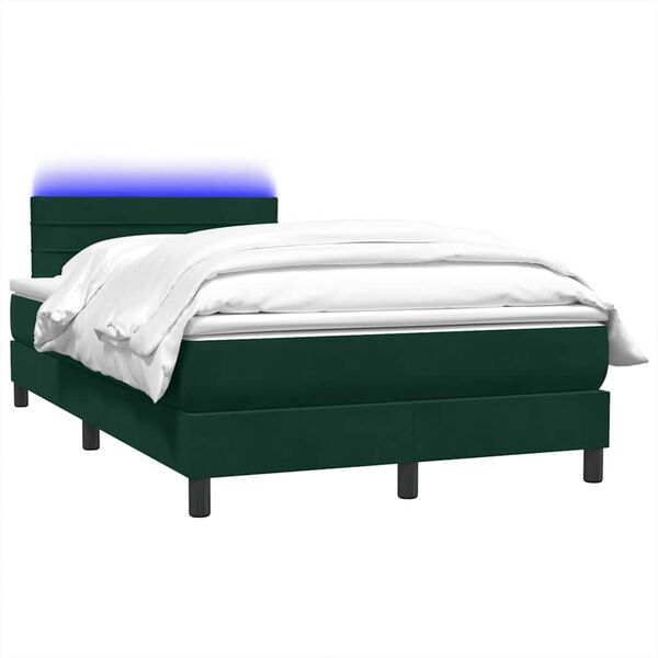 vidaXL Cama box spring c/ colch&atilde;o e LED 120x210 cm veludo verde-escuro