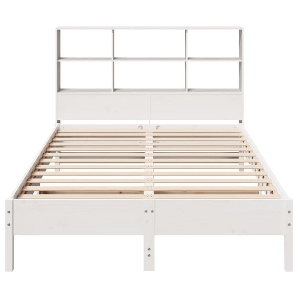 vidaXL Cama com estante sem colch&atilde;o 160x200 cm pinho maci&ccedil;o branco