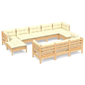 vidaXL 10 pcs conjunto lounge jardim c/ almofad&otilde;es creme pinho maci&ccedil;o