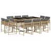 vidaXL 11 pcs conj. jantar jardim c/ almofad&otilde;es vime PE bege misturado