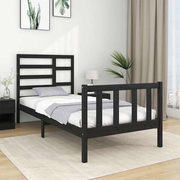 vidaXL Estrutura cama pequena solteiro 75x190 cm madeira maciça preto