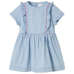 Vestido de crian&ccedil;a com folhos azul-suave 116