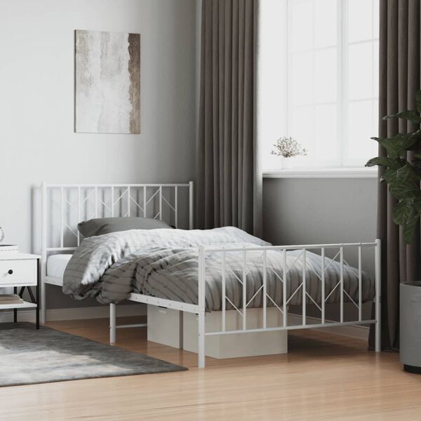 vidaXL Estrutura de cama com cabeceira e p&eacute;s 107x203 cm metal branco
