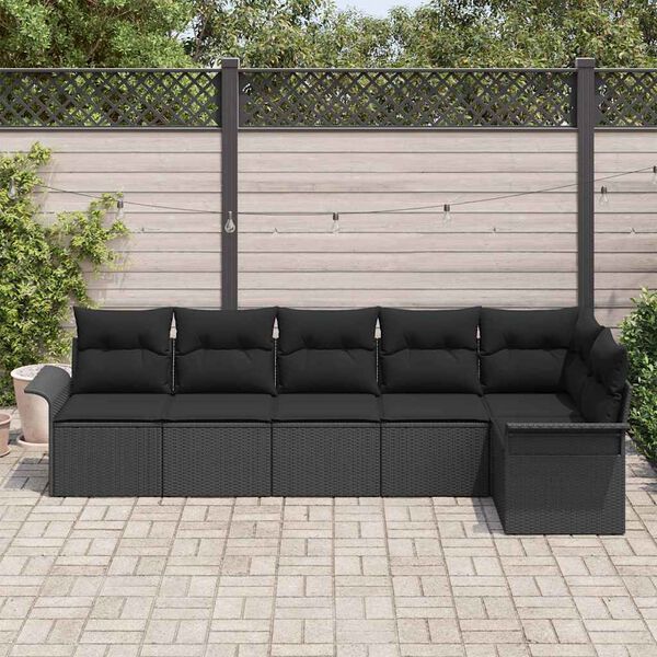 vidaXL Conjunto de Sof&aacute; de Jardim 6 pcs Preto Rattan Sint&eacute;tico