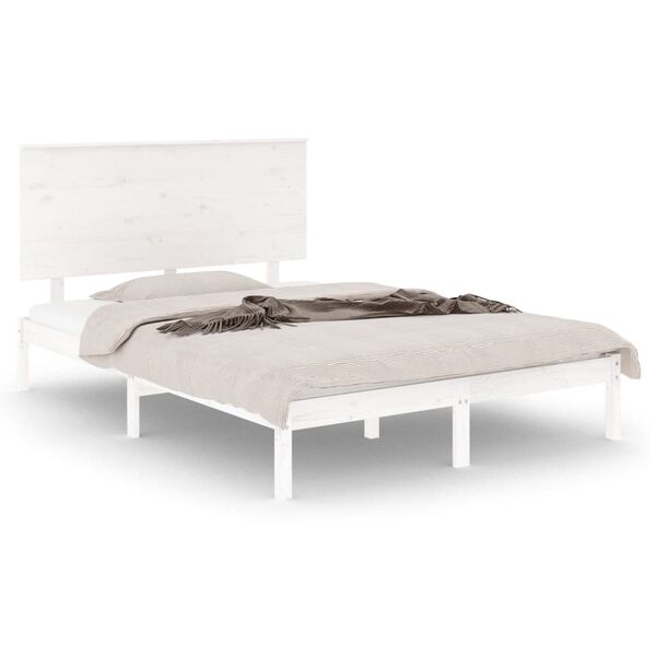 vidaXL Estrutura de cama casal 135x190 cm madeira maci&ccedil;a branco