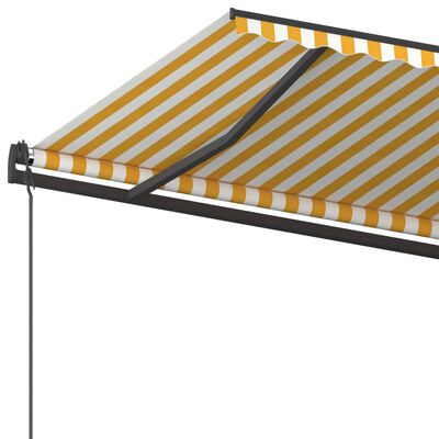 vidaXL Toldo retrátil manual com postes 5x3,5 m amarelo e branco