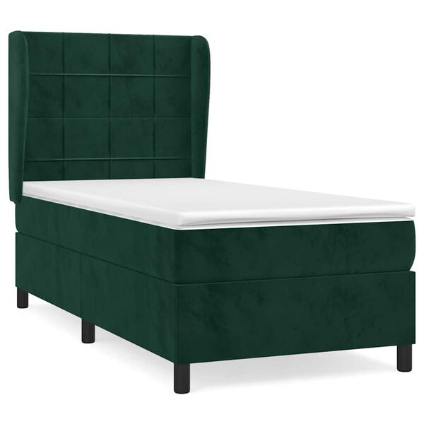 vidaXL Cama com molas/colch&atilde;o 90x190 cm veludo verde-escuro