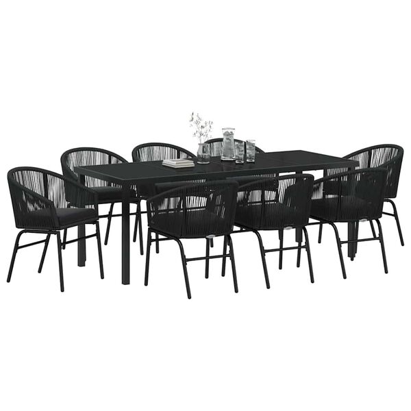 vidaXL Conjunto de Jantar para Jardim 9 pcs Preto A&ccedil;o revestido a p&oacute;