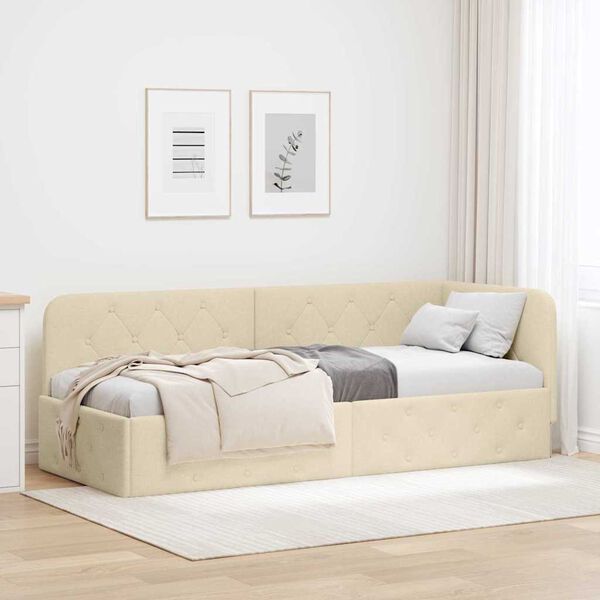 vidaXL Estrutura de Cama de Canto Creme 80 x 200 cm tecido