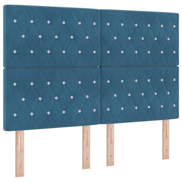vidaXL Cama Box com colch&atilde;o Azul Escuro 140 x 190 cm tecido