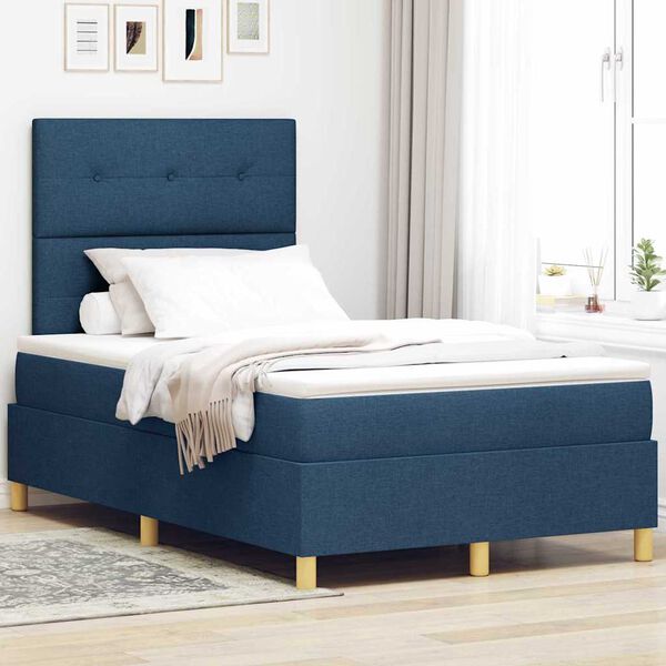 vidaXL Cama Box Spring LED com colch&atilde;o Azul 120 x 200 cm tecido
