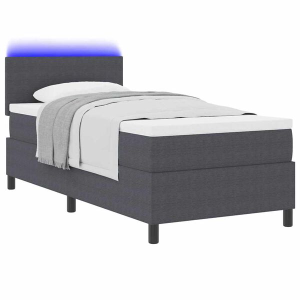 vidaXL Cama Box Spring LED Cinza Escuro e Branco 90 x 190 cm