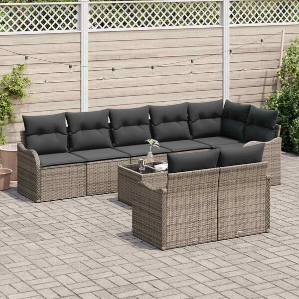 vidaXL Conjunto de Sof&aacute; de Jardim 9 pcs Cinzeto Rattan Sint&eacute;tico
