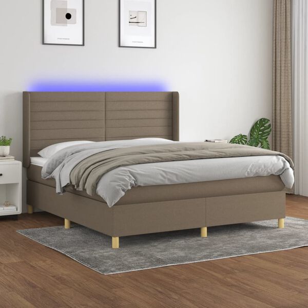 vidaXL Cama box spring colch&atilde;o/LED 160x200 cm tecido cinza-acastanhado