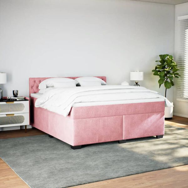 vidaXL Cama com molas/colch&atilde;o 180x200 cm veludo rosa