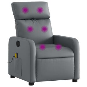vidaXL Poltrona de massagens reclin&aacute;vel couro artificial cinzento