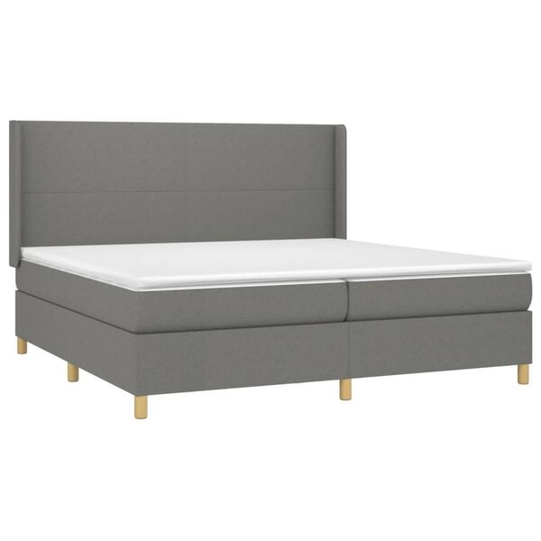 vidaXL Cama box spring c/ colch&atilde;o e LED 200x200 cm tecido cinza-escuro