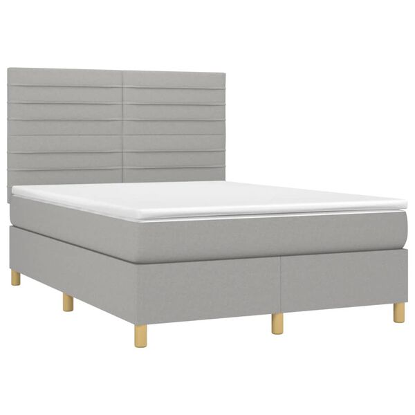 vidaXL Cama box spring c/ colch&atilde;o e LED 140x190 cm tecido cinza-claro